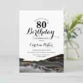 Invitation Black White Gold Agate 80e anniversaire (Debout devant)