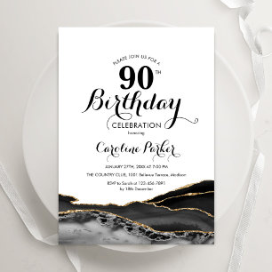 Invitation Black White Gold Agate 90e anniversaire