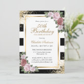 Invitation Black White Gold Blush rose Floral 50e anniversair (Debout devant)