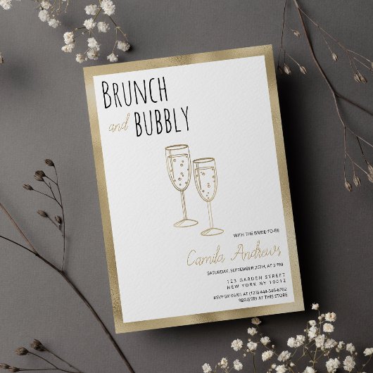 Invitation Black White Gold Brunch And Bubbly Bridal Shower