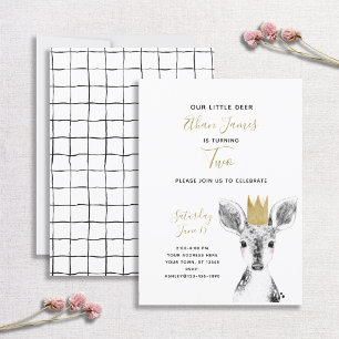 Invitation Black & White Gold Deer Baby 2e anniversaire