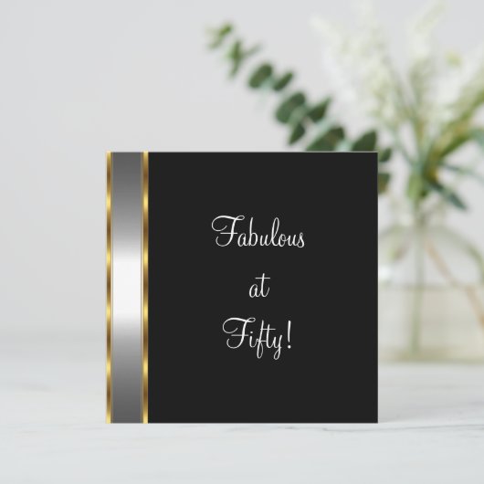 Invitation Black White Gold Fabulous 50e fête d'anniversaire (Debout devant)