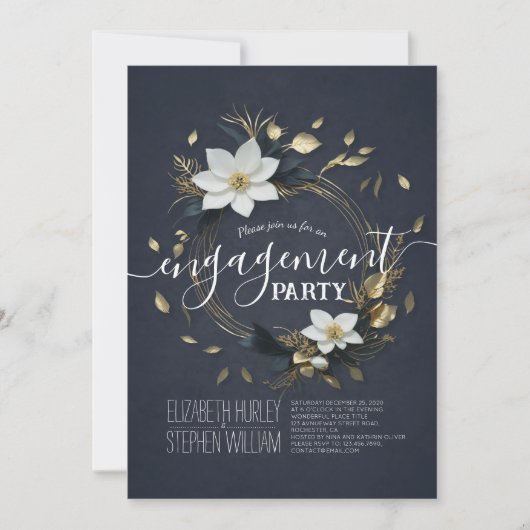 Invitation Black White & Gold Floral Mariage (Devant)