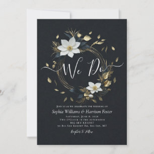 Invitation Black White Gold Floral Wreath We Do Mariage Photo