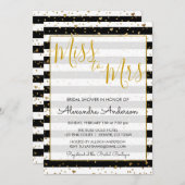 Invitation Black & White Gold Foil Mlle à Mme Fête des mariée (Devant / Derrière)