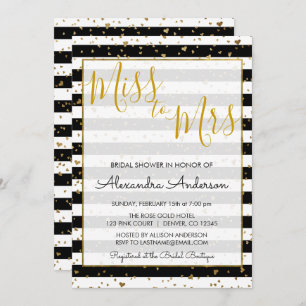 Invitation Black & White Gold Foil Mlle à Mme Fête des mariée