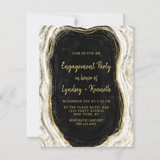 Invitation Black White & Gold Géode Agate Party (Devant)