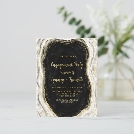 Invitation Black White & Gold Géode Agate Party (Debout devant)