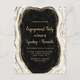 Invitation Black White & Gold Géode Agate Party