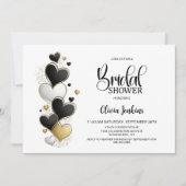 Invitation Black White Gold Hearts Bridal Shower (Devant)