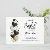 Invitation Black White Gold Hearts Bridal Shower (Debout devant)