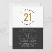 Invitation Black White & Gold Moderne 21e fête d'anniversaire (Devant)