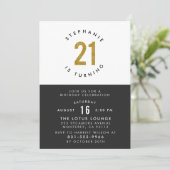 Invitation Black White & Gold Moderne 21e fête d'anniversaire (Debout devant)