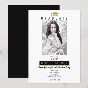 Invitation Black White Gold Photo Graduate Graduate Party