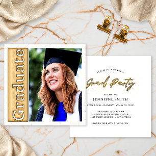 Invitation Black White Gold Photo Graduate Party