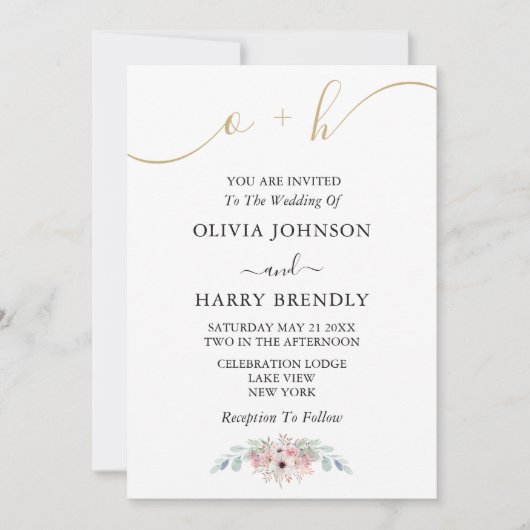 Invitation Black White Gold Rustic Eucalyptus Mariage Invitat (Devant)