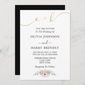 Invitation Black White Gold Rustic Eucalyptus Mariage Invitat (Devant / Derrière)