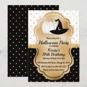 Invitation Black & White Gold Spots Halloween Anniversaire (Devant / Derrière)