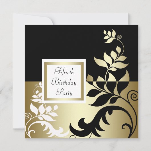Invitation Black White Gold Womans 50e fête d'anniversaire (Devant)
