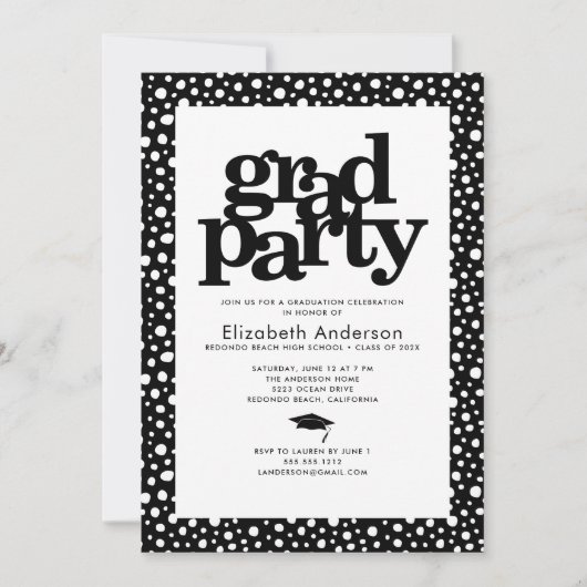 Invitation Black white grad party audacieuse typographie mode (Devant)