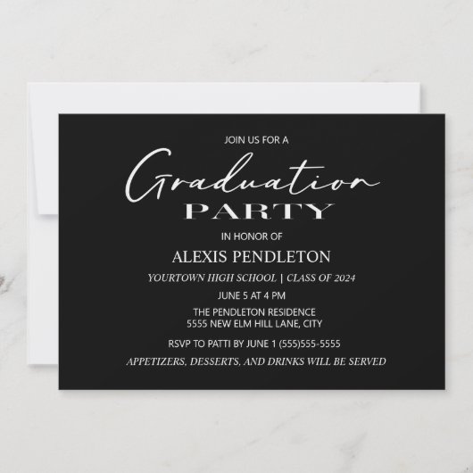 Invitation Black White Graduation Party (Devant)