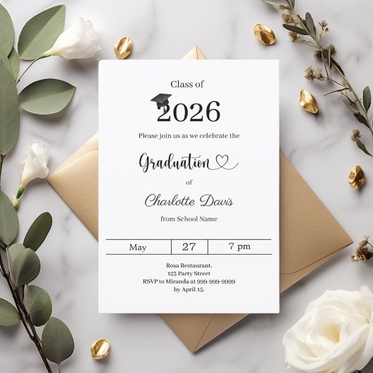 Invitation Black white Graduation party class of 2026