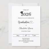 Invitation Black white Graduation party class of 2026 (Devant)