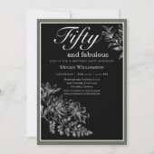 Invitation Black White Green Floral 50 et Fabuleux anniversai (Devant)