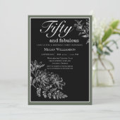 Invitation Black White Green Floral 50 et Fabuleux anniversai (Debout devant)