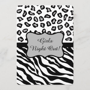 Invitation Black White Grey Zebra Leopard Girls Night Out