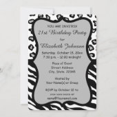 Invitation Black White Grey Zebra Leopard Peau 21e anniversai (Dos)