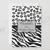 Invitation Black White Grey Zebra Leopard Peau 21e anniversai (Devant)