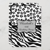 Invitation Black White Grey Zebra Leopard Skin 40e anniversai (Devant / Derrière)