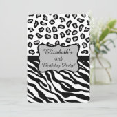Invitation Black White Grey Zebra Leopard Skin 40e anniversai (Debout devant)