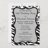 Invitation Black White Grey Zebra Leopard Skin 40e anniversai (Dos)