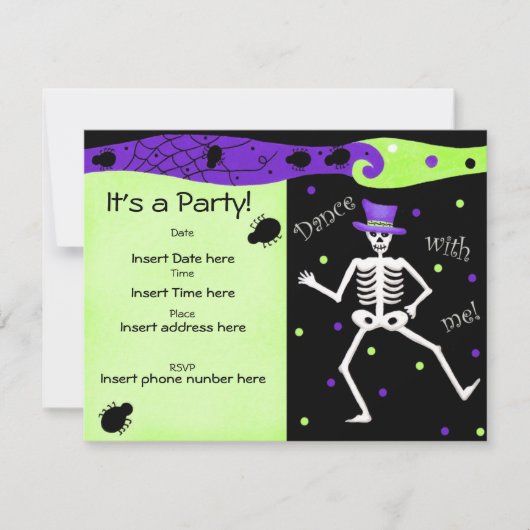 Invitation Black White Halloween Skeleton Bones Danse (Devant)
