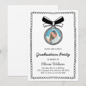 Invitation Black & White Hand Drawn Bow Graduation Party (Devant / Derrière)