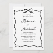 Invitation Black & White Hand Drawn Bow QR Code Photo Wedding (Devant)