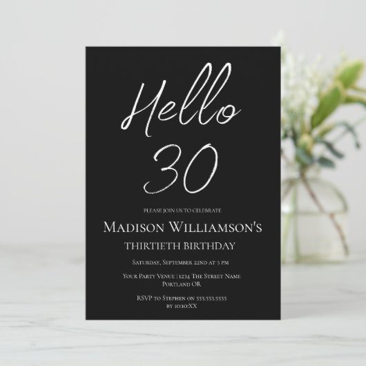 Invitation Black & White Hello 30 | 30e fête d'anniversaire (Debout devant)