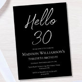 Invitation Black & White Hello 30 | 30e fête d'anniversaire