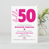 Invitation Black White Hot Pink Hello 50 Fabulous Birthday (Debout devant)