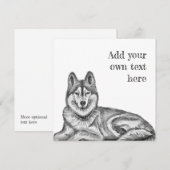 Invitation Black & White Ink & Watercolor Siberian Husky (Devant / Derrière)