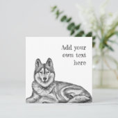 Invitation Black & White Ink & Watercolor Siberian Husky (Debout devant)