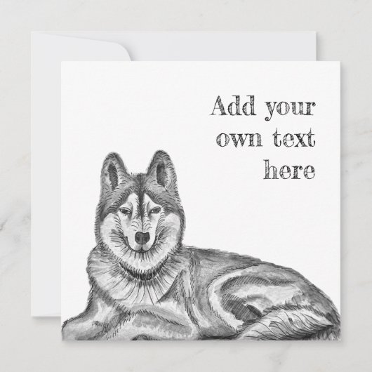 Invitation Black & White Ink & Watercolor Siberian Husky (Devant)