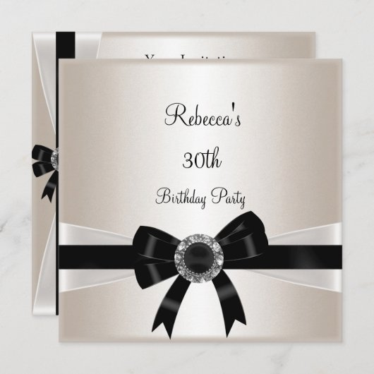 Invitation Black White Jewel Bow 30e anniversaire Silver Sepi (Devant / Derrière)