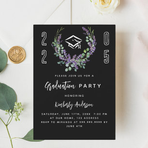 Invitation Black white lavender luxe 2025 Graduation Party