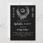 Invitation Black white lavender luxe 2025 Graduation Party (Devant)
