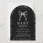 Invitation Black White Line Art Coquette Bow Baby shower (Devant)