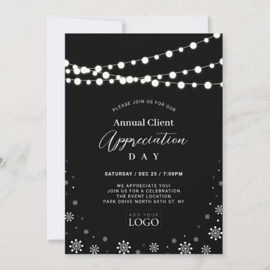 Invitation Black & White | Logo de la soirée d'appréciation d (Devant)