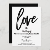 Invitation Black & White LOVE Modern Brush Mariage de script (Devant / Derrière)